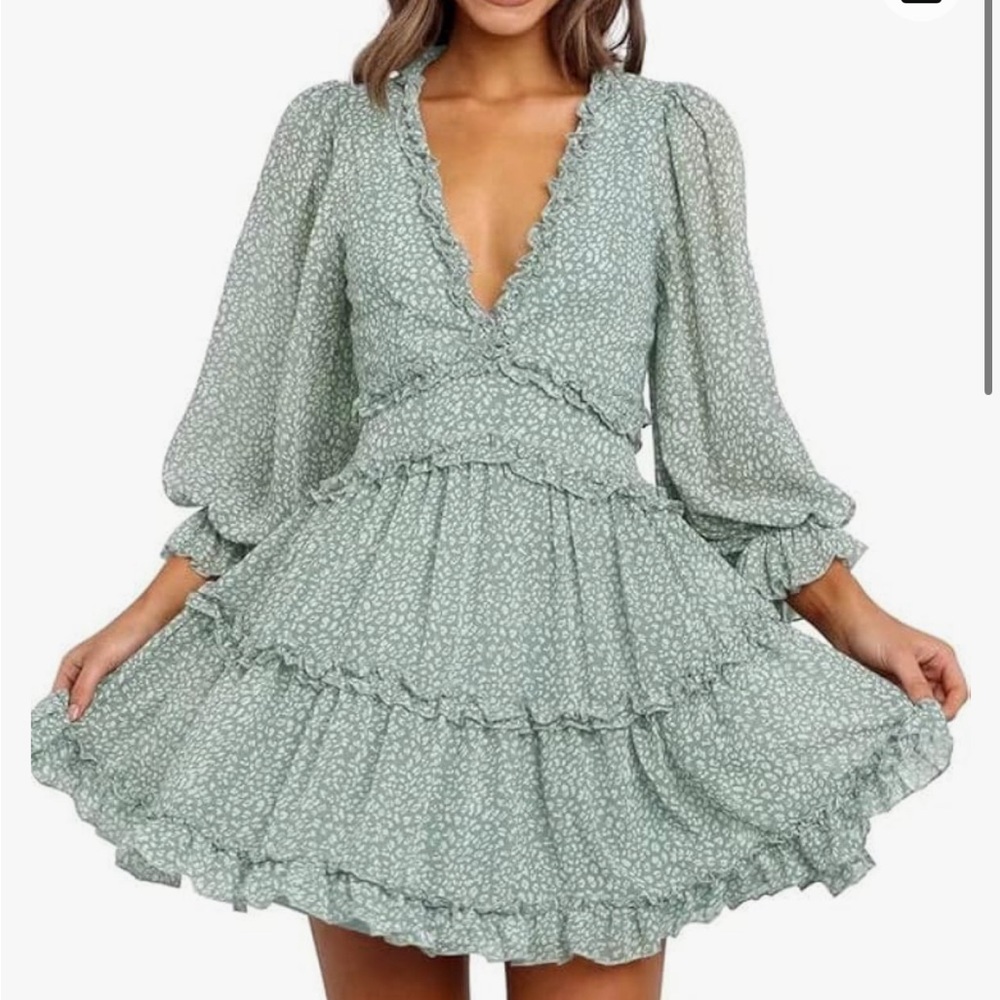 Green floral long sleeve dress
